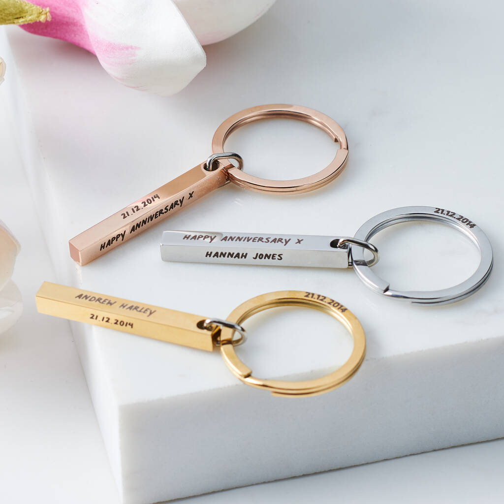 Oakdene Designs Keyrings Personalised Couples Anniversary Metal Bar Keyring