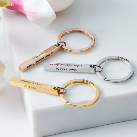 Oakdene Designs Keyrings Personalised Couples Anniversary Metal Bar Keyring