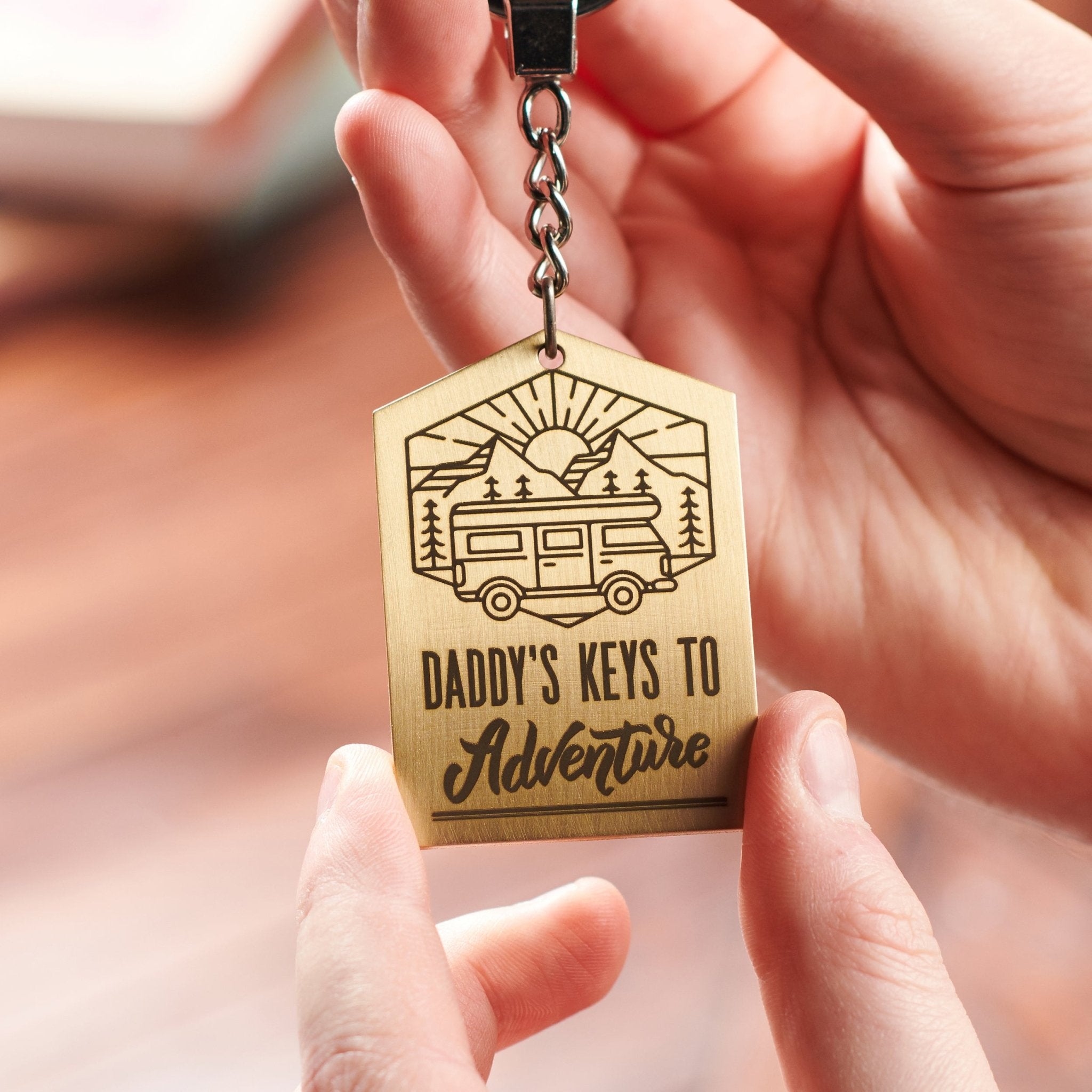 Oakdene Designs Keyrings Personalised Solid Brass 'Adventure Campervan' Keyring