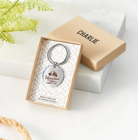 Oakdene Designs Keyrings Personalised 'The Mountains Are Calling' Metal Keyring