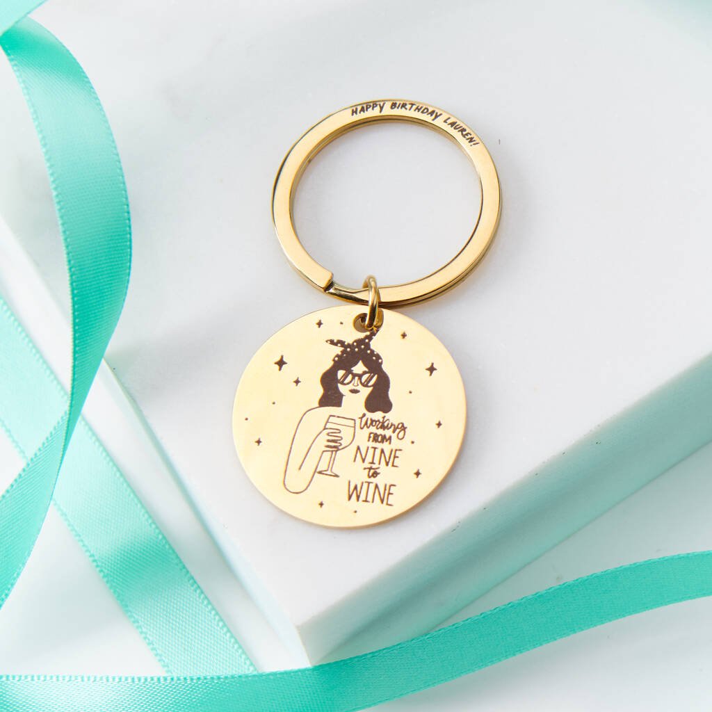 Oakdene Designs Keyrings Personalised 'Working From Nine To Wine' Metal Keyring