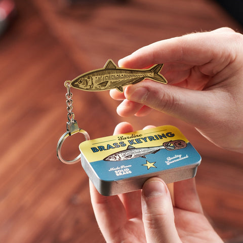 Oakdene Designs Keyrings Solid Brass Sardine Fish Keyring In Tin