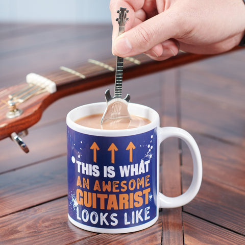 Oakdene Designs Mugs Personalised Guitar Mug And Spoon Gift Set