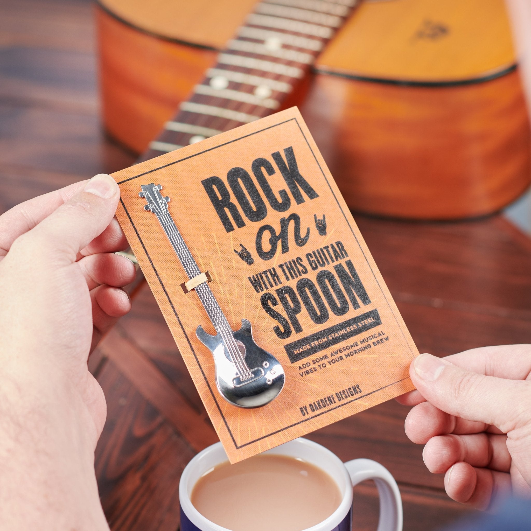 Oakdene Designs Mugs Personalised Guitar Mug And Spoon Gift Set