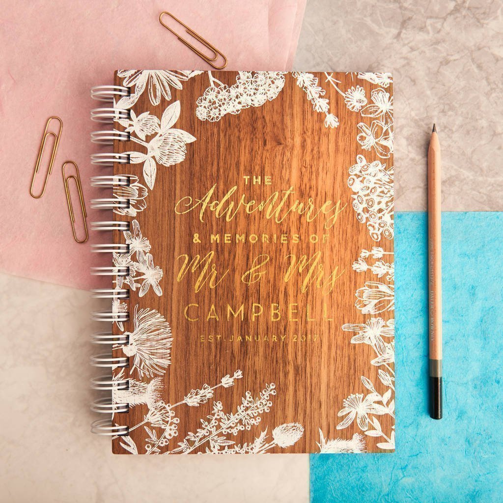 Oakdene Designs Notebooks Personalised Couples Adventure Gold Walnut Journal