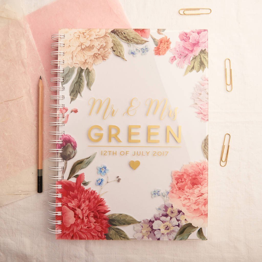 Oakdene Designs Notebooks Personalised Floral Metallic Acrylic Guestbook