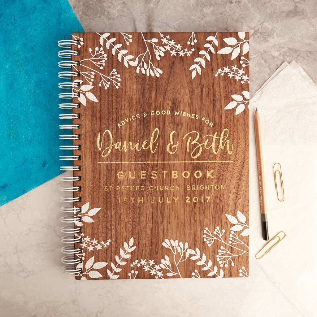 Oakdene Designs Notebooks Personalised Gold Foiled Walnut Wedding Guest Book