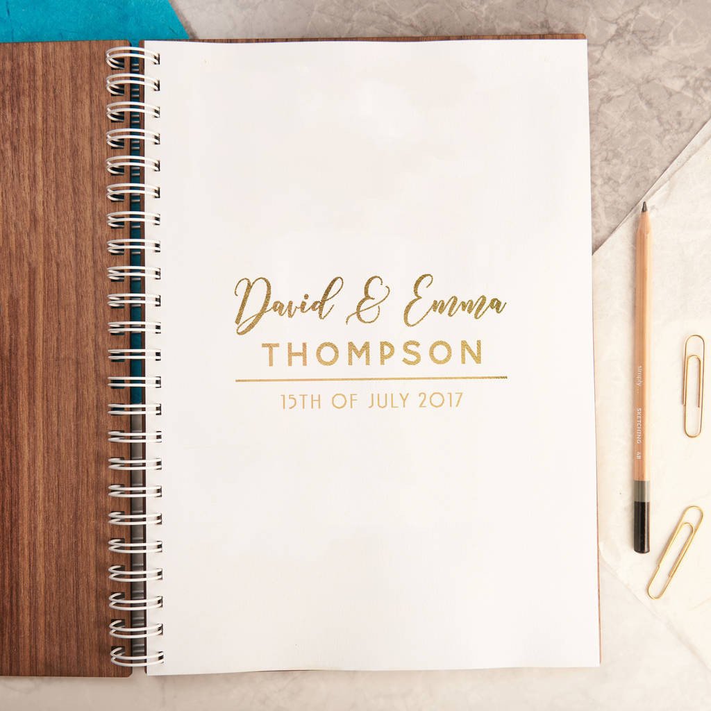 Oakdene Designs Notebooks Personalised Gold Foiled Walnut Wedding Guest Book