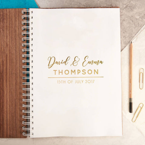 Oakdene Designs Notebooks Personalised Gold Foiled Walnut Wedding Guest Book