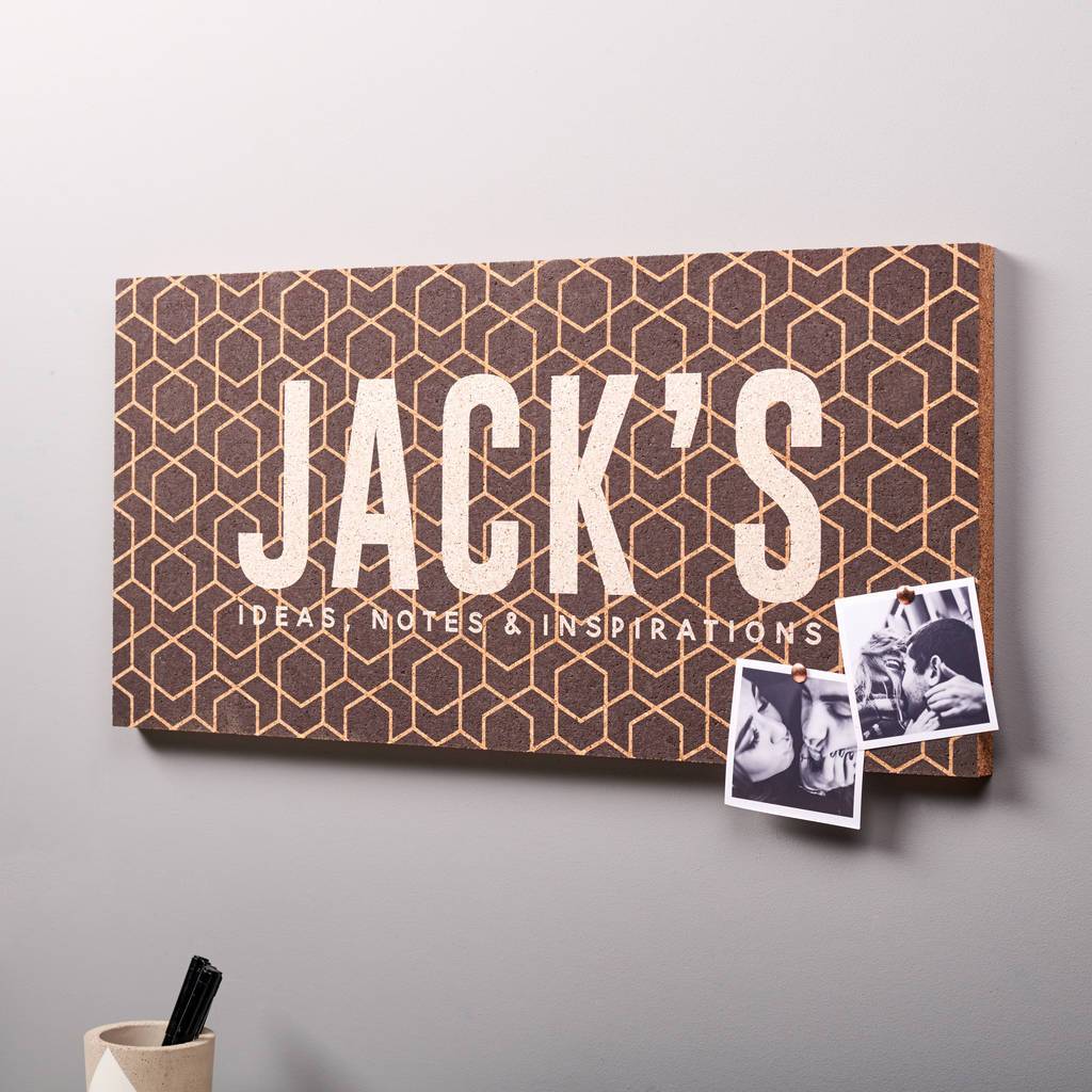 Oakdene Designs Noticeboards Personalised Geometric Name Cork Pin Board