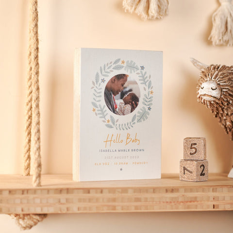 Oakdene Designs Photo Products Personalised 'New Baby' Photo Birch Block