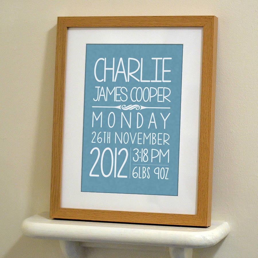 Oakdene Designs Prints Personalised Baby Details Print