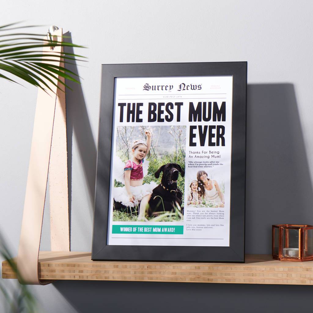 Oakdene Designs Prints Personalised Best Mum Newspaper Photo Print