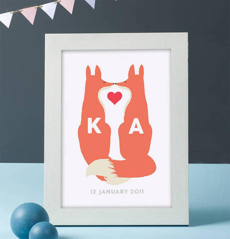 Oakdene Designs Prints Personalised Fox Couple Print