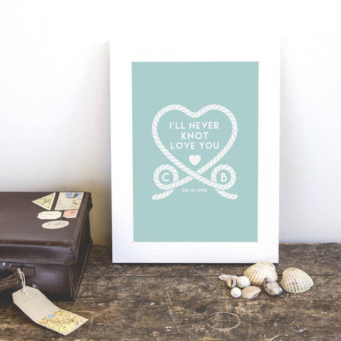 Oakdene Designs Prints Personalised 'I'll Never Knot Love You' Couples Print