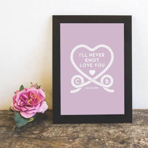 Oakdene Designs Prints Personalised 'I'll Never Knot Love You' Couples Print