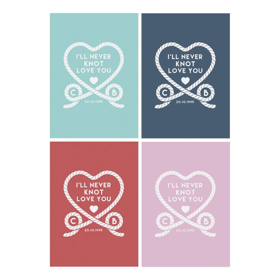 Oakdene Designs Prints Personalised 'I'll Never Knot Love You' Couples Print