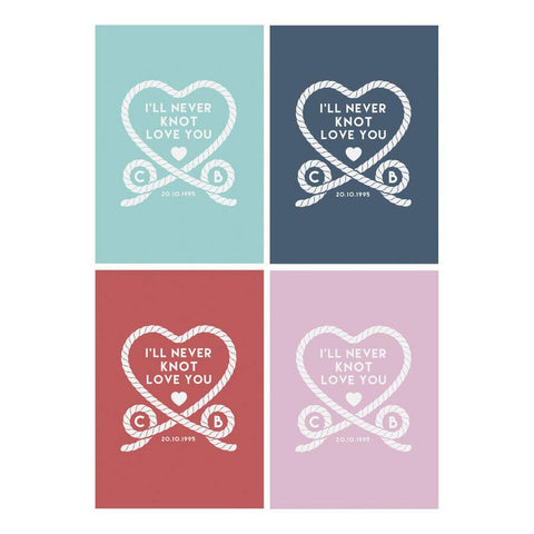 Oakdene Designs Prints Personalised 'I'll Never Knot Love You' Couples Print