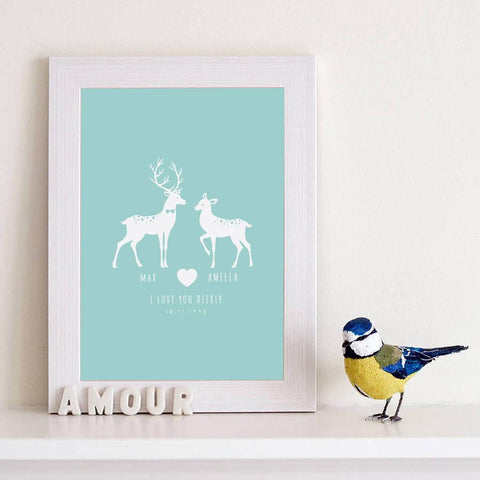 Oakdene Designs Prints Personalised 'I Love You Deerly' Couples Print