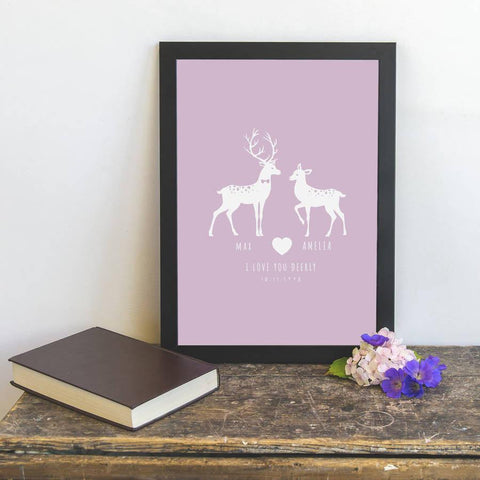 Oakdene Designs Prints Personalised 'I Love You Deerly' Couples Print