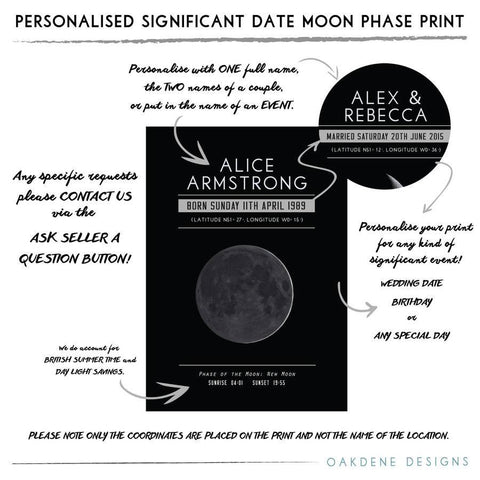 Oakdene Designs Prints Personalised Moon Phase Print