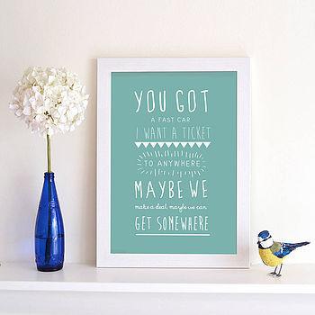 Oakdene Designs Prints Personalised Song Lyric Print