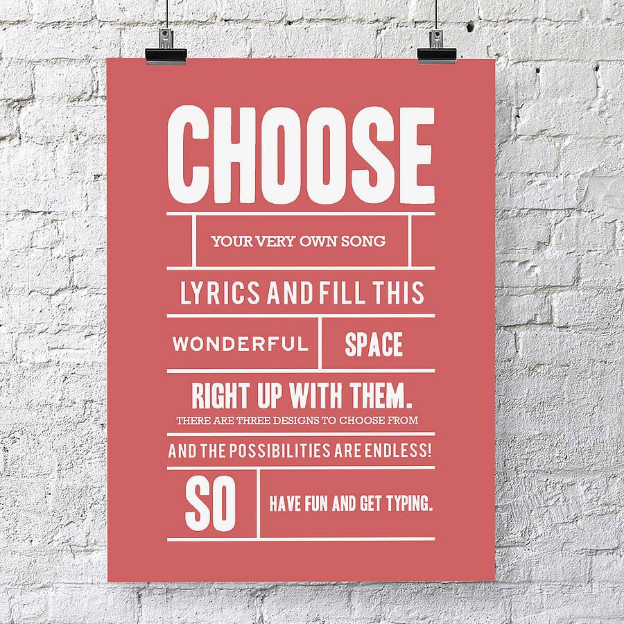 Oakdene Designs Prints Personalised Song Lyric Print