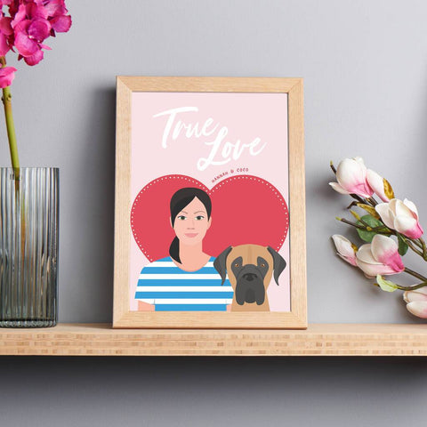 Oakdene Designs Prints Personalised 'True Love' Dog And Owner Portrait Print