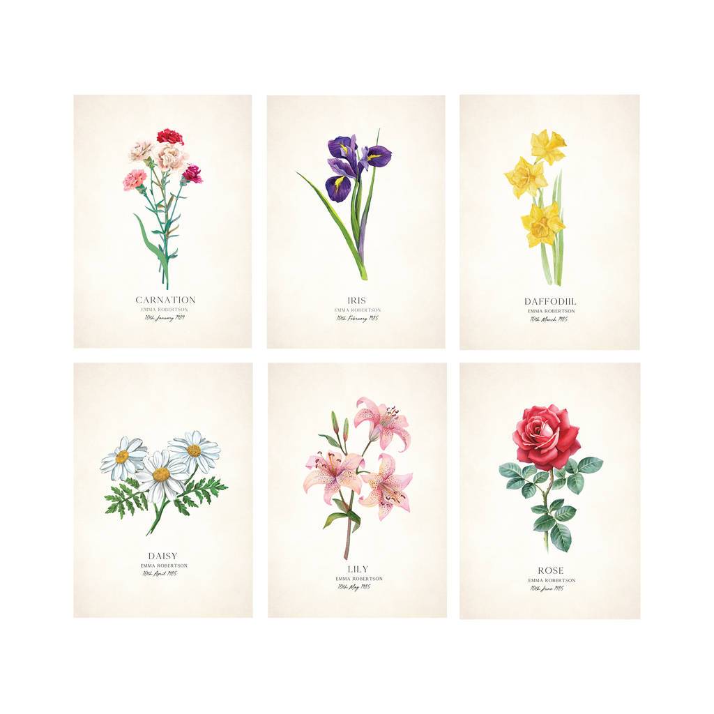 Oakdene Designs Prints Personalised Wild Flower Birth Date Print