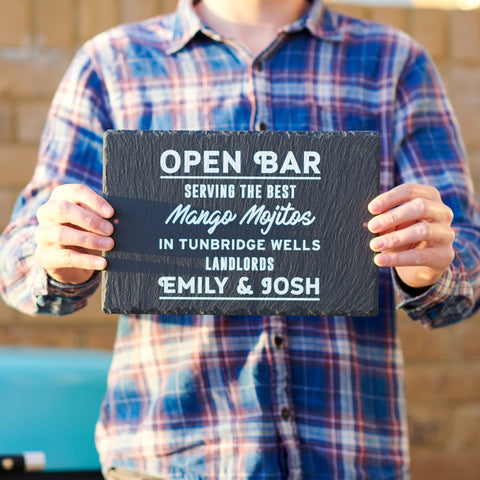 Oakdene Designs Slate Signs Personalised 'Open Bar' Slate Sign