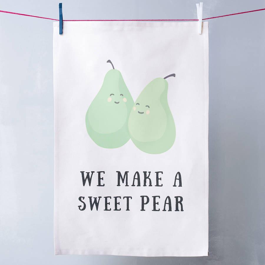 Oakdene Designs Tea Towels 'Sweet Pear' Cute Fruit Pun Tea Towel