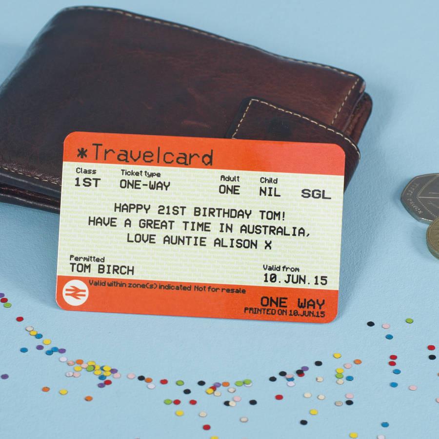 Oakdene Designs Wallet Cards Personalised Metal 'Train Ticket' Wallet Note Card