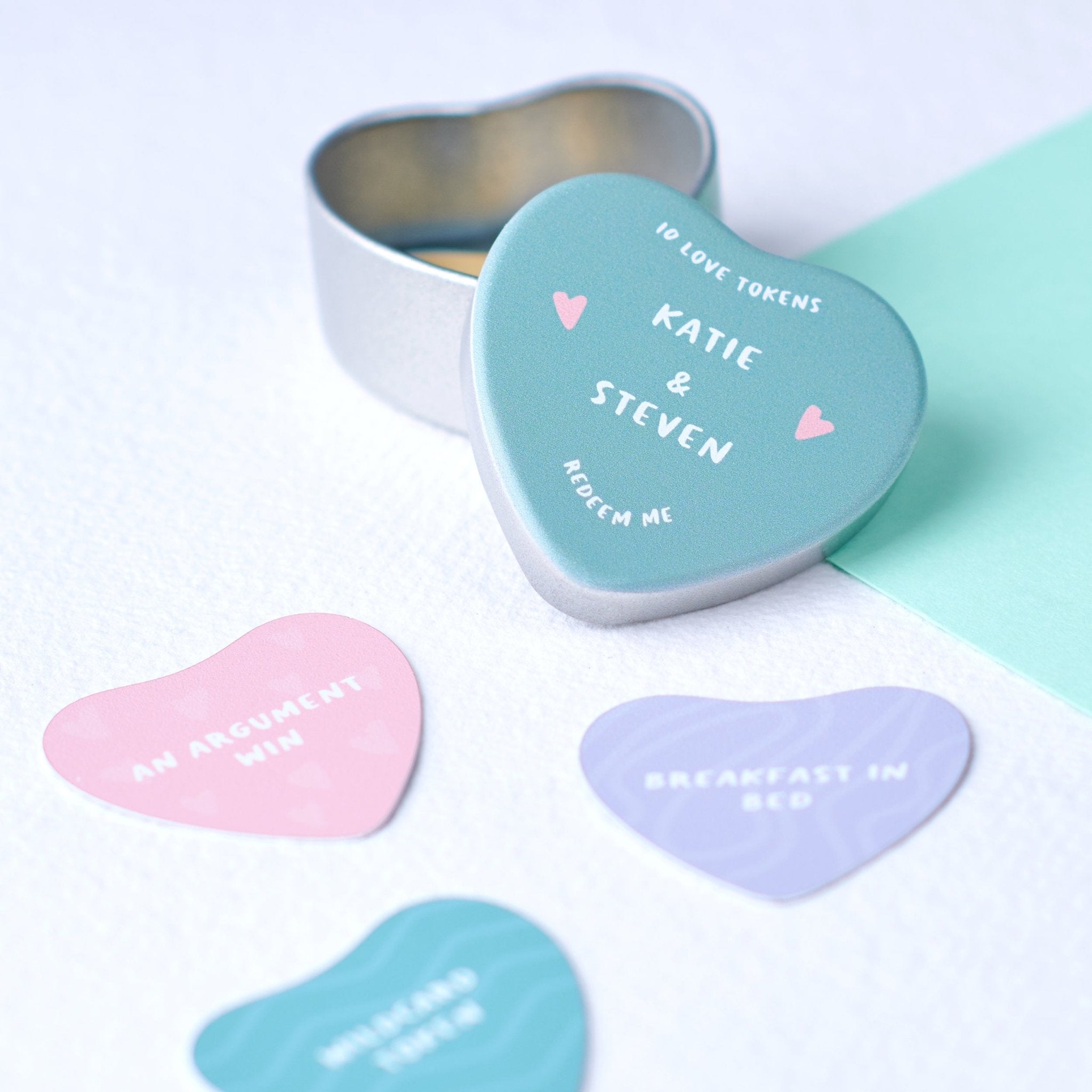 Personalised 10 Love Tokens in a Tin - Oakdene Designs