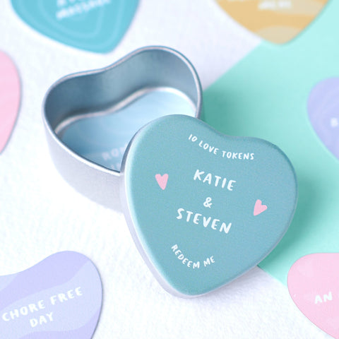 Personalised 10 Love Tokens in a Tin - Oakdene Designs