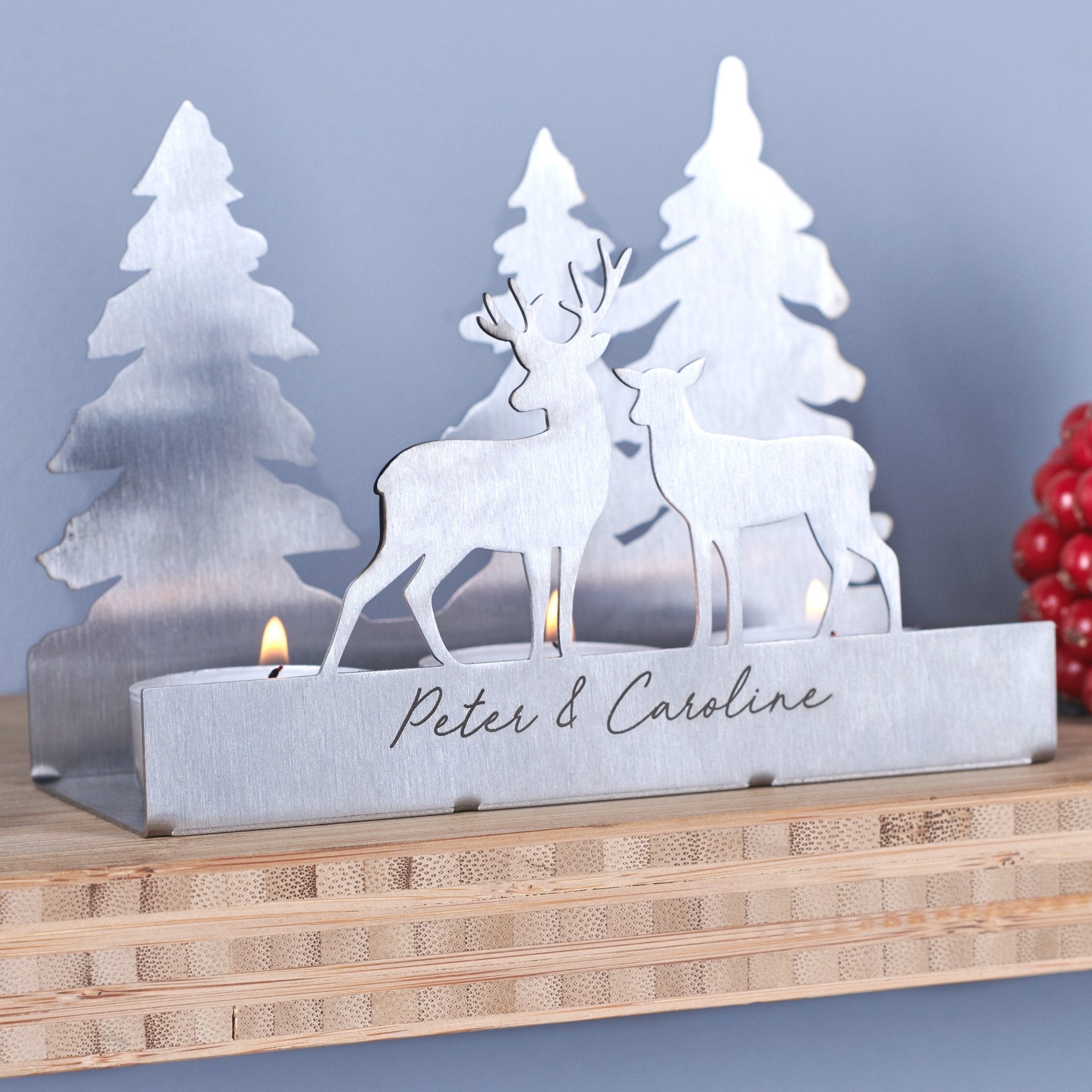 Personalised 3D Couples Metal Deer Tea Light Holder - Oakdene Designs