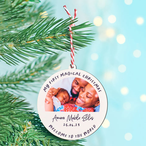 Personalised Baby's First Christmas Photo Bauble - Oakdene Designs