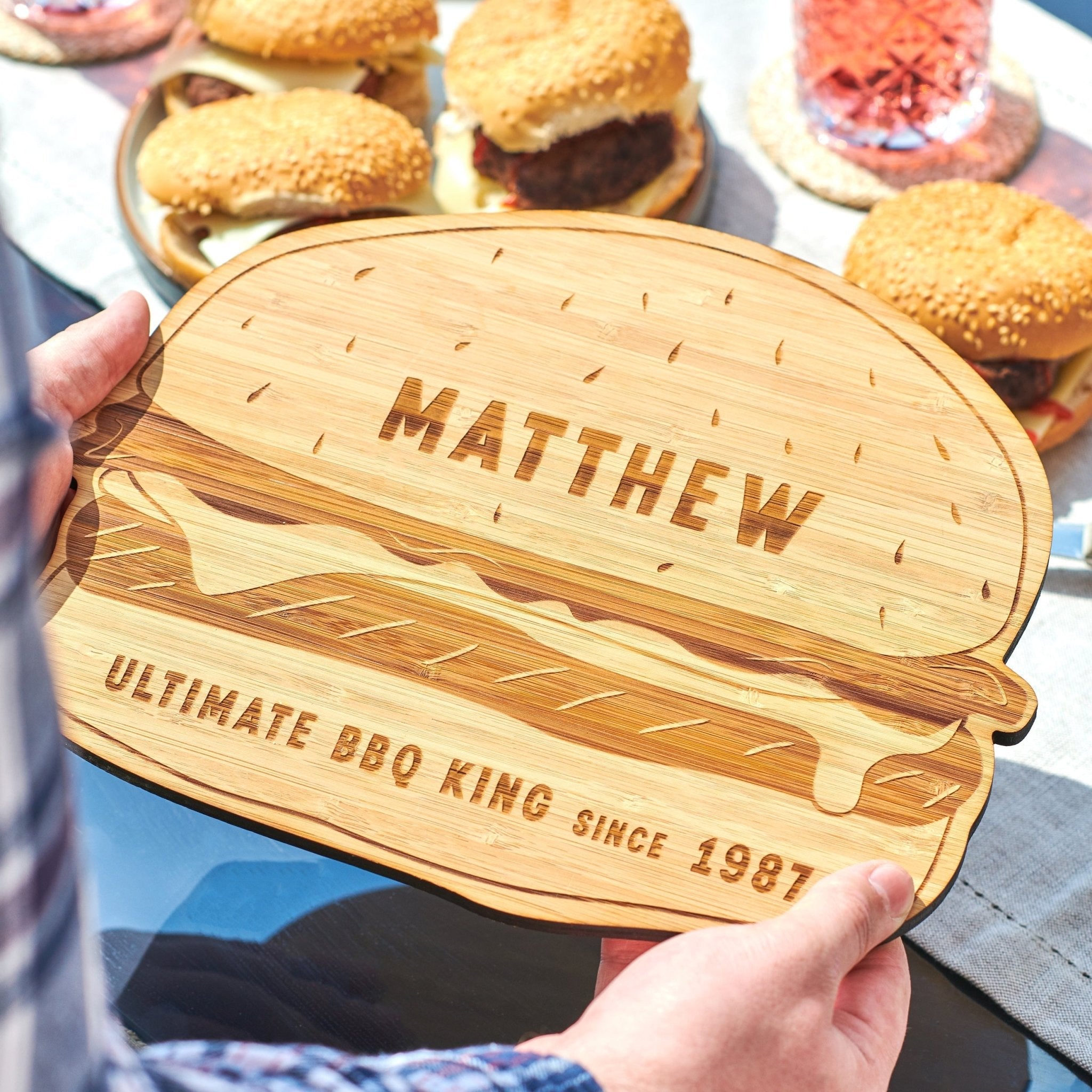 Personalised Bamboo Burger Chopping Board - Oakdene Designs