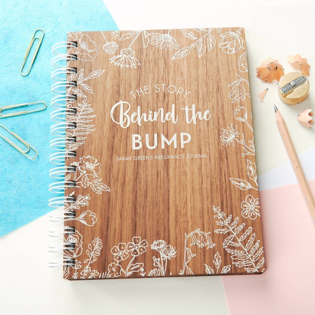 Personalised 'Behind The Bump' Walnut Pregnancy Journal - Oakdene Designs