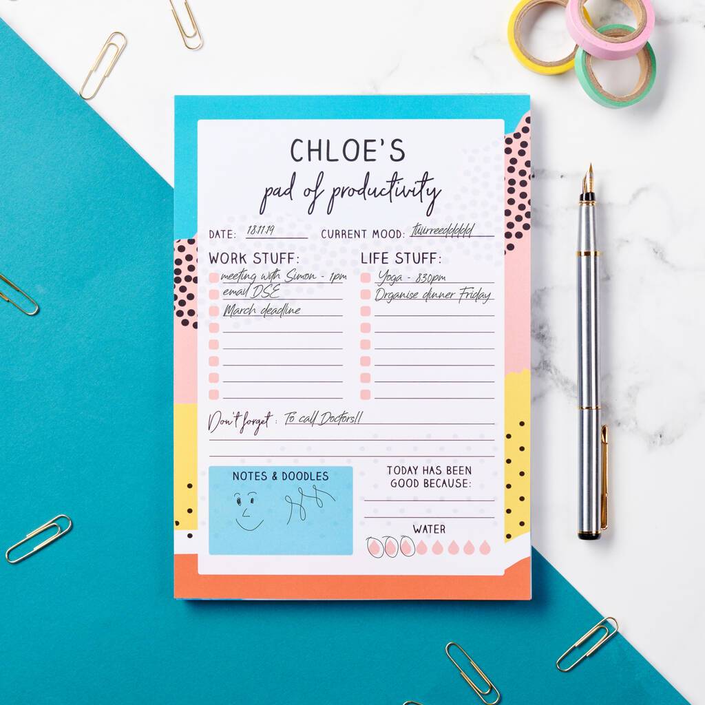 Personalised Colourful Productivity Pad Desk Planner - Oakdene Designs