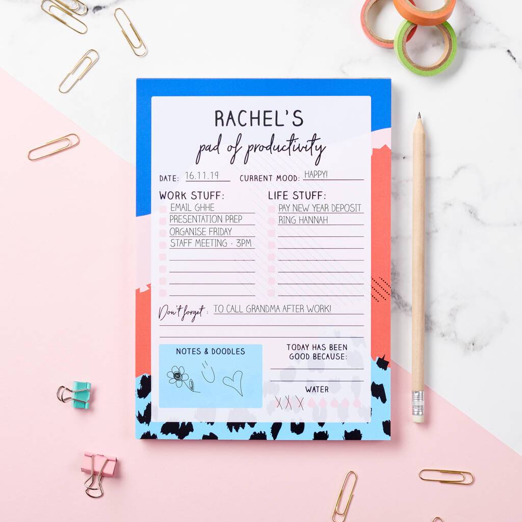 Personalised Colourful Productivity Pad Desk Planner - Oakdene Designs