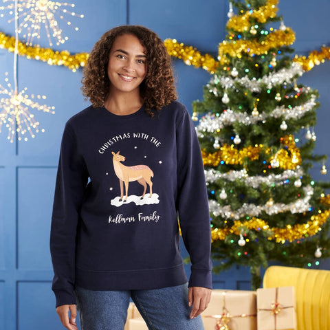 Personalised Cotton Deer Family Adult Christmas Jumper - Oakdene Designs