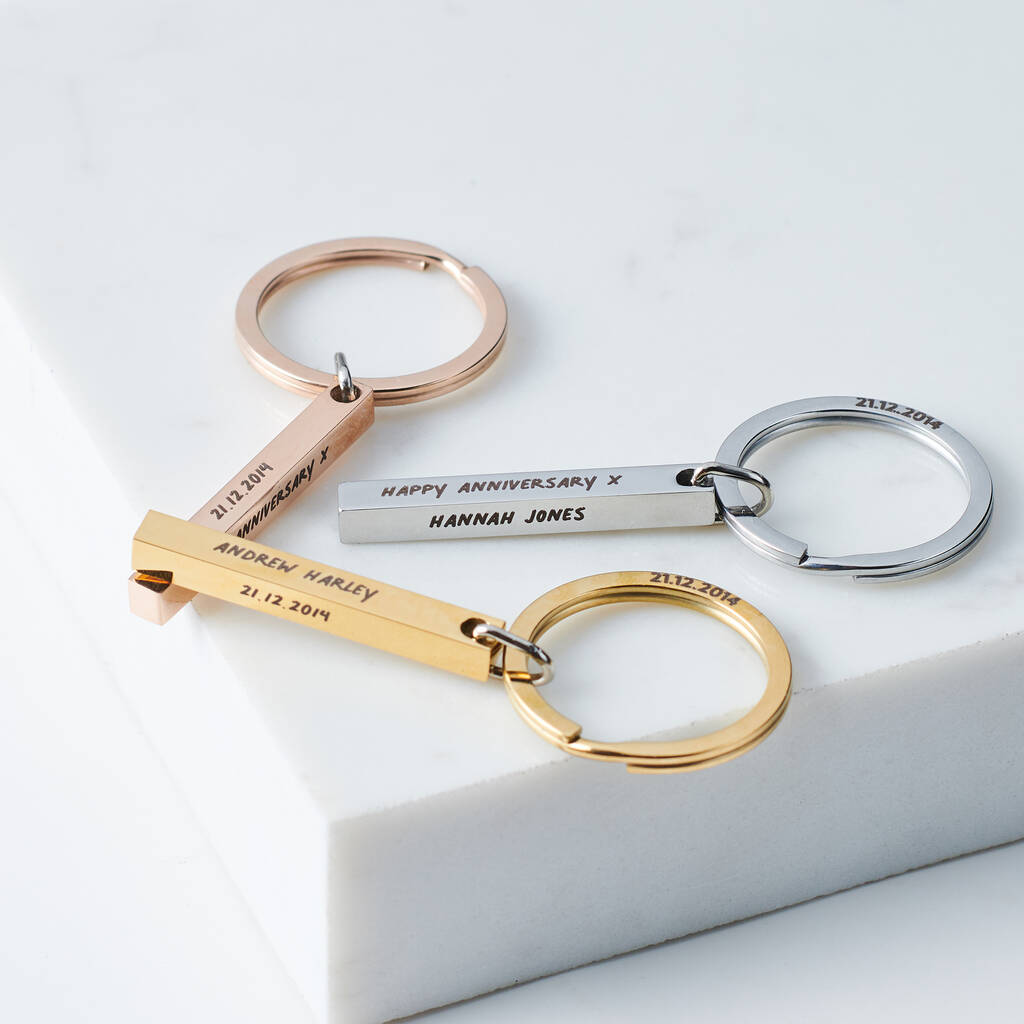 Personalised Couples Anniversary Metal Bar Keyring - Oakdene Designs