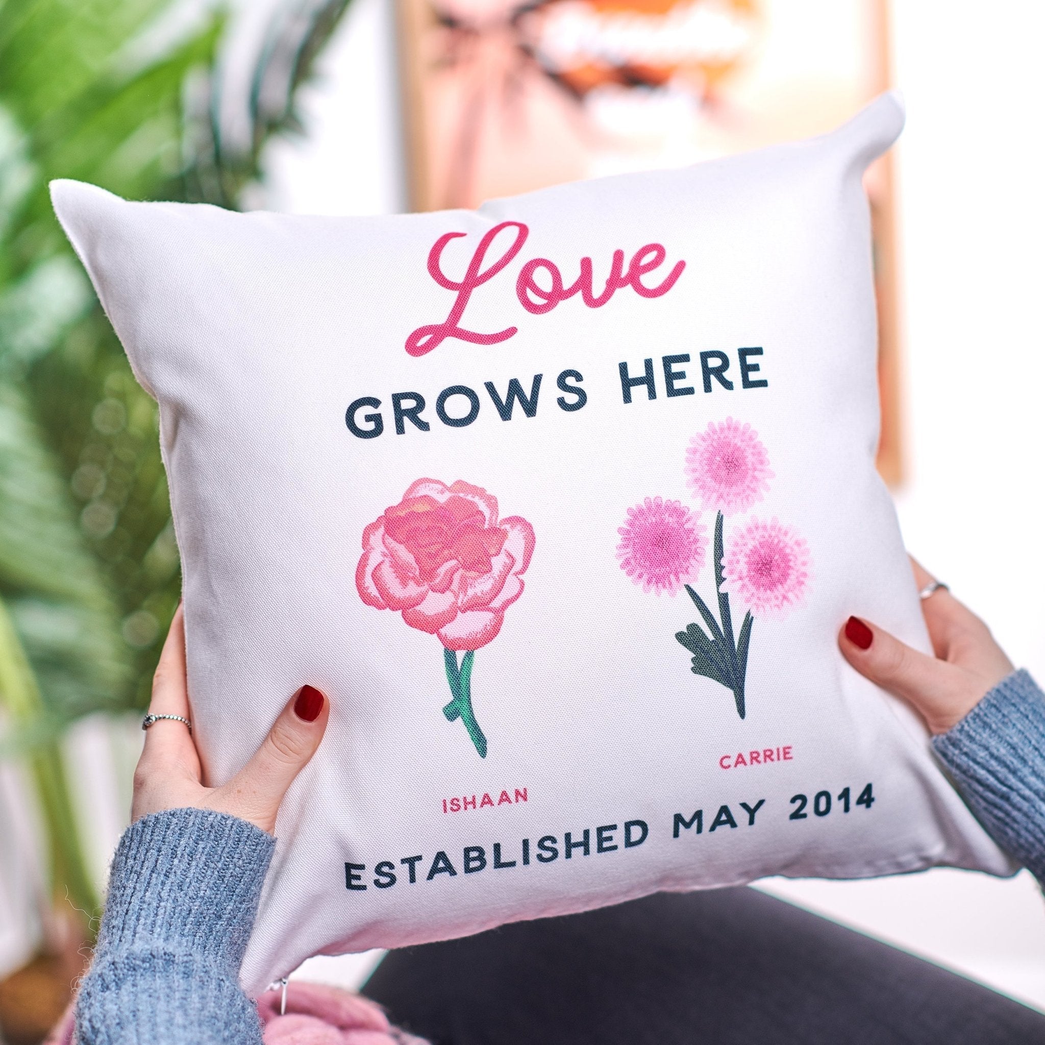 Personalised Couples Birth Flower Cushion - Oakdene Designs