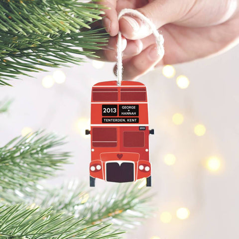 Personalised Couples London Bus Christmas Decoration - Oakdene Designs