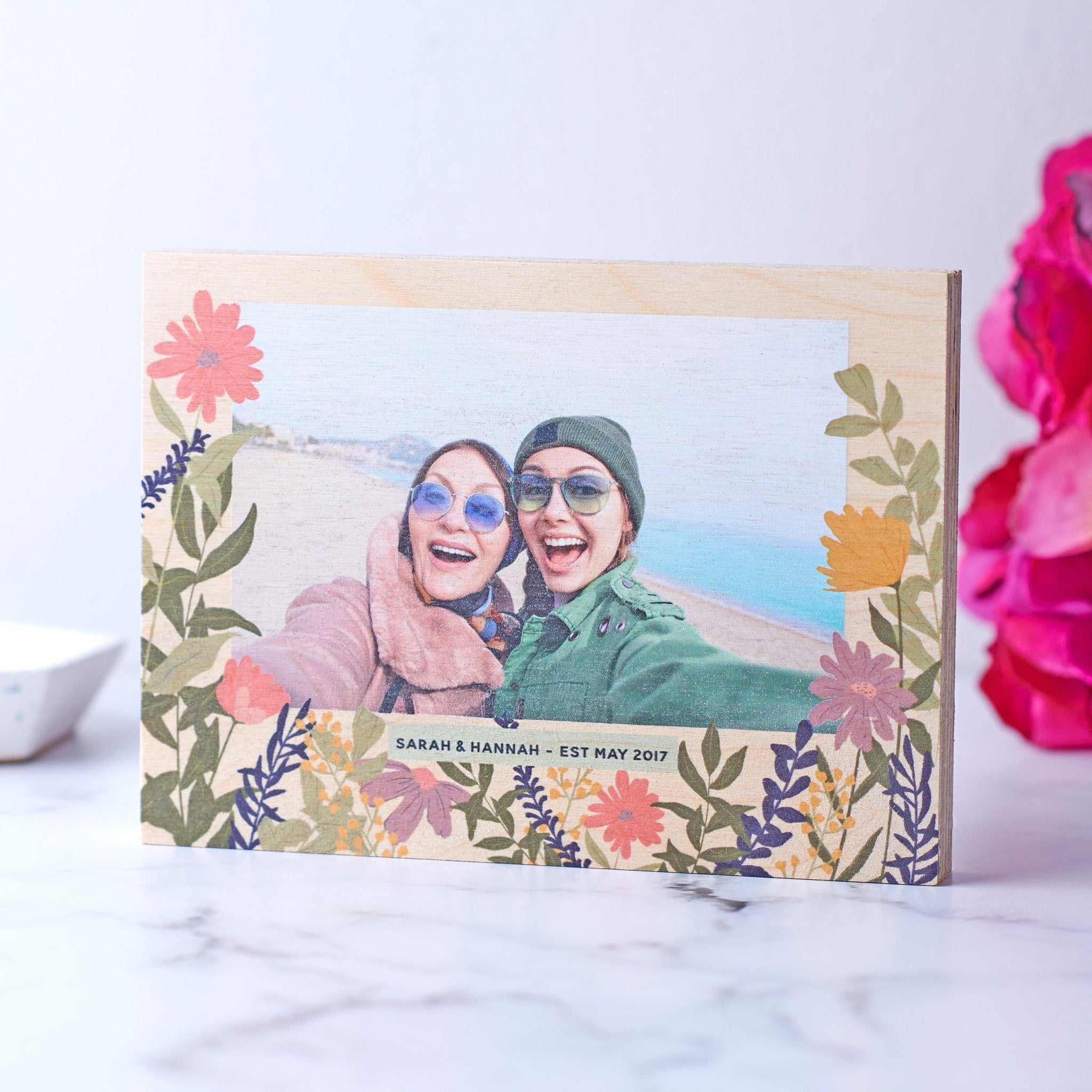 Personalised Floral Birch Photo Block - Oakdene Designs