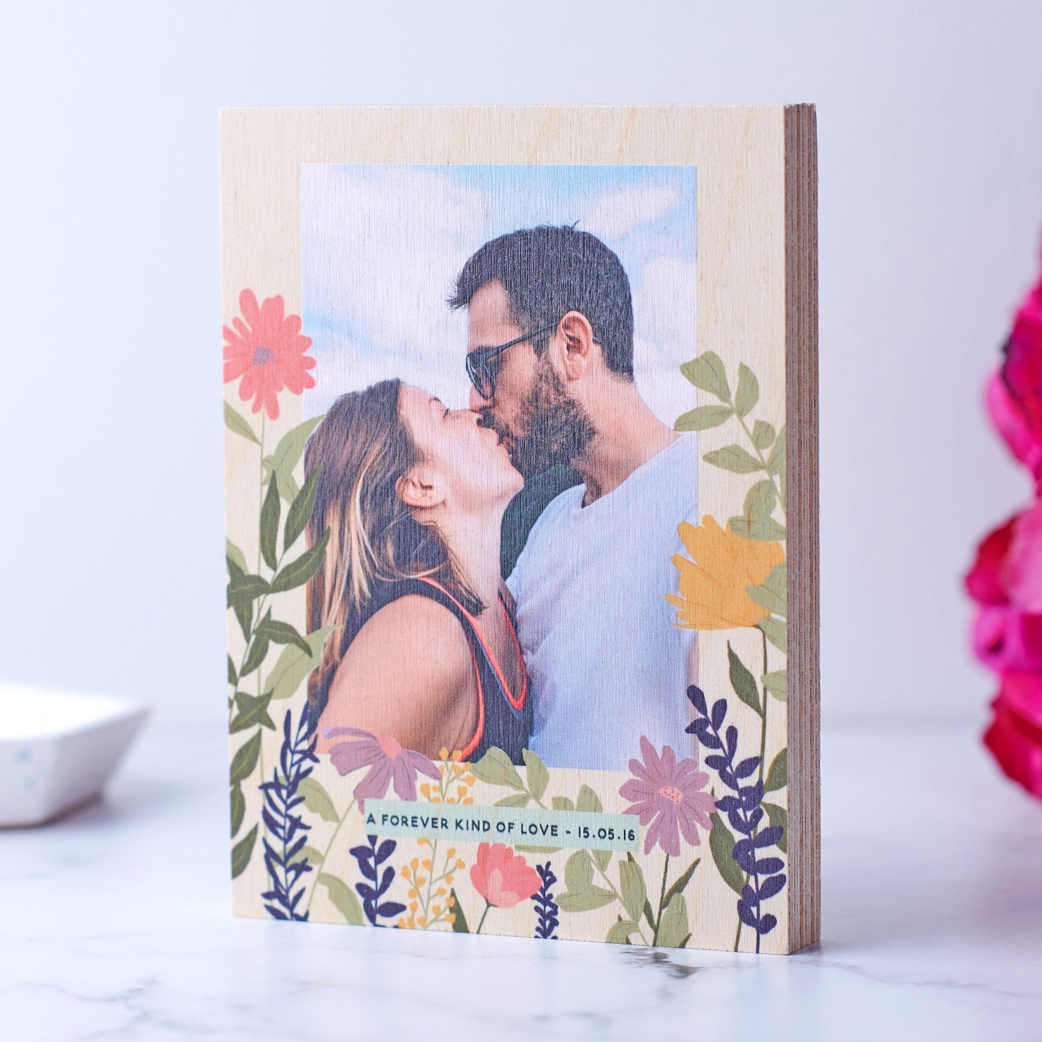 Personalised Floral Birch Photo Block - Oakdene Designs