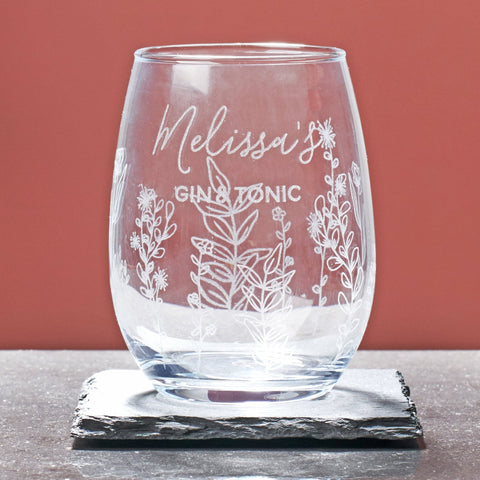 Personalised Floral Drinking Glass - Oakdene Designs