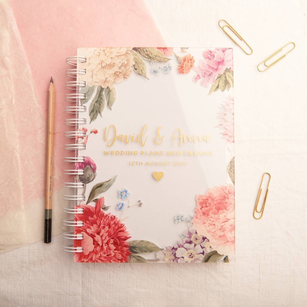 Personalised Floral Gold Wedding Notebook Planner - Oakdene Designs