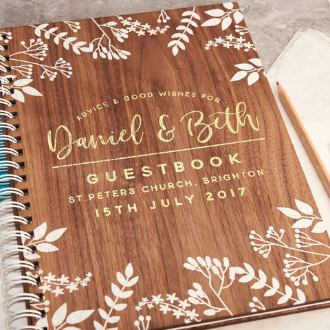 Personalised Gold Foiled Walnut Wedding Guest Book - Oakdene Designs