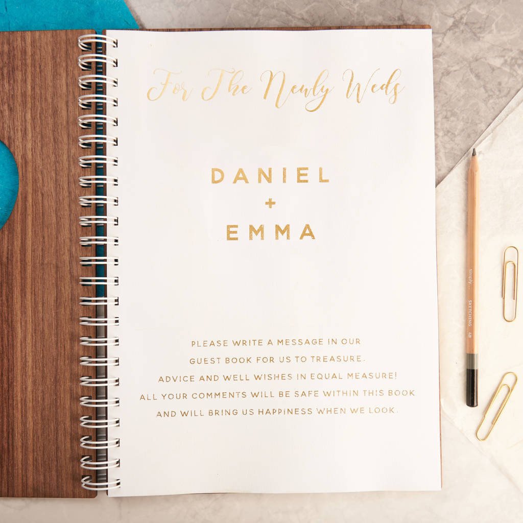 Personalised Gold Walnut Heart Wedding Guest Book - Oakdene Designs